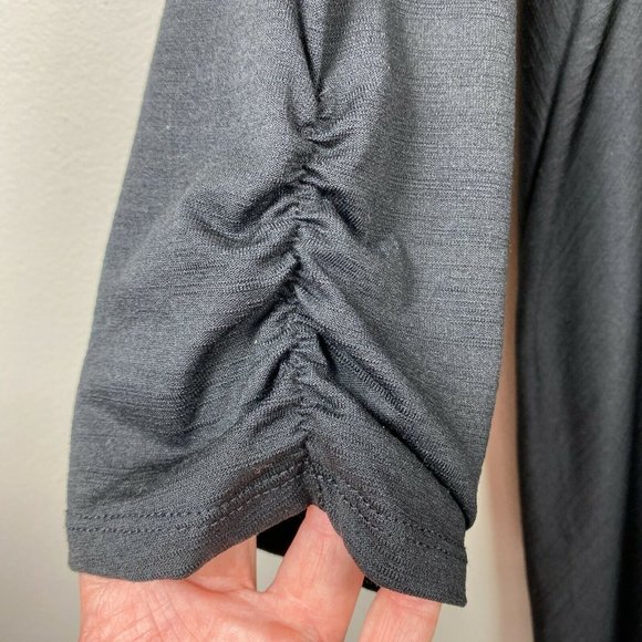 Alyx Tunic Top 2X Black Lace Up V-Neck 3/4 Ruched Sleeve Uneven Hem - Picture 4 of 10